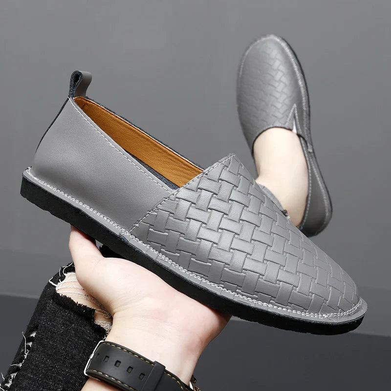 Kavit brown genuine leather slip-on loafer with distinctive basketweave texture for professionals