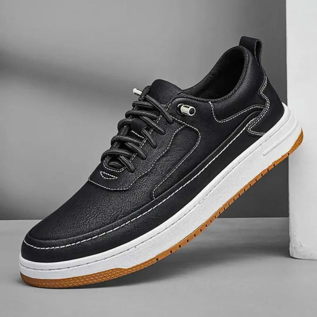 Men's low-top textured cow leather sneakers lightweight flexible sole reinforced heel casual style