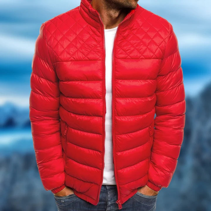 UrbannVibe men's black quilted padded jacket water-repellent high collar slim city fit