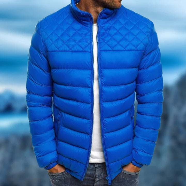 Men's black quilted padded jacket water-repellent high collar urban city style outerwear