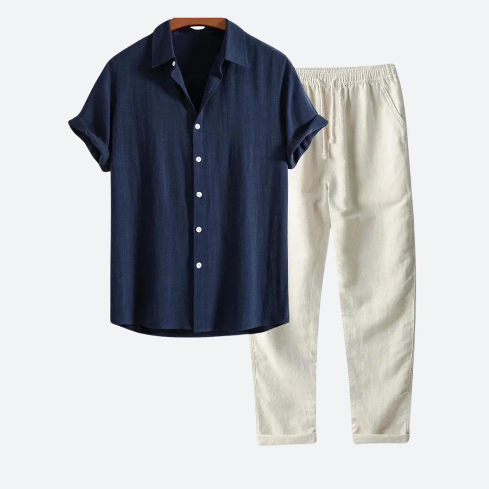 Stilo men's breathable cotton summer set lightweight short-sleeve top and matching shorts casual fit