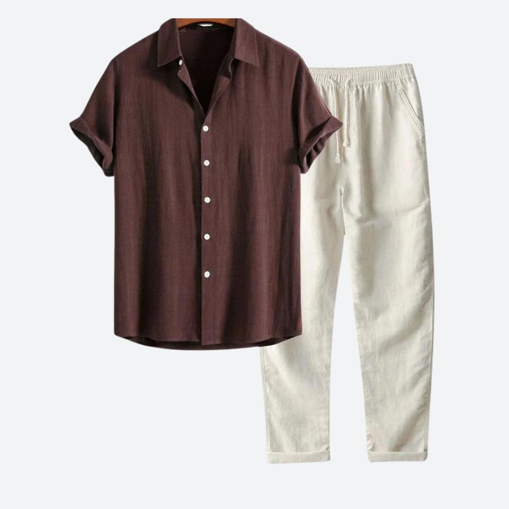Stilo men's breathable cotton summer set lightweight short-sleeve top and matching shorts casual style