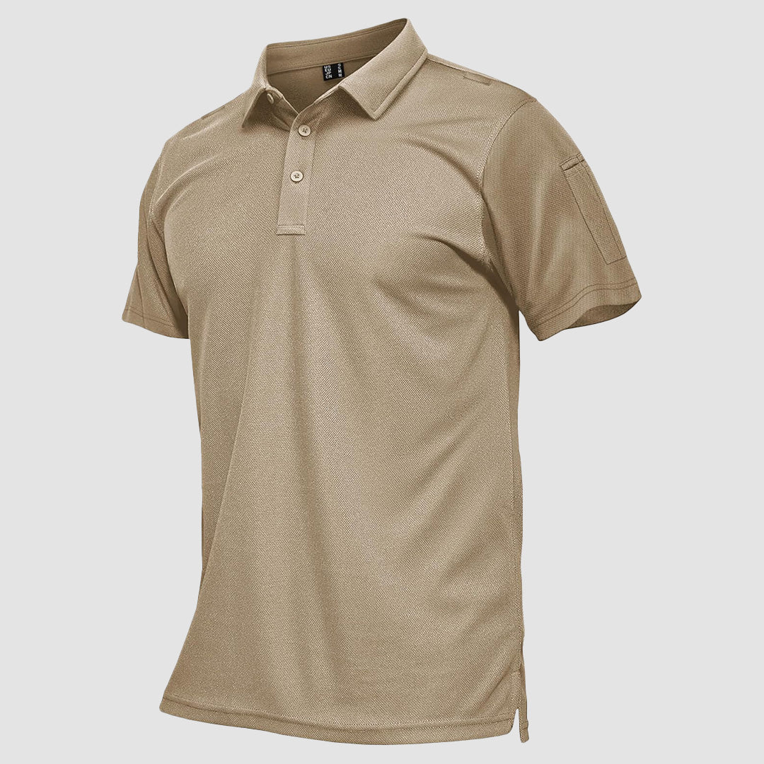 Men's navy tactical polo shirt UPF 50+ quick-dry performance fit with moisture-wicking pique fabric