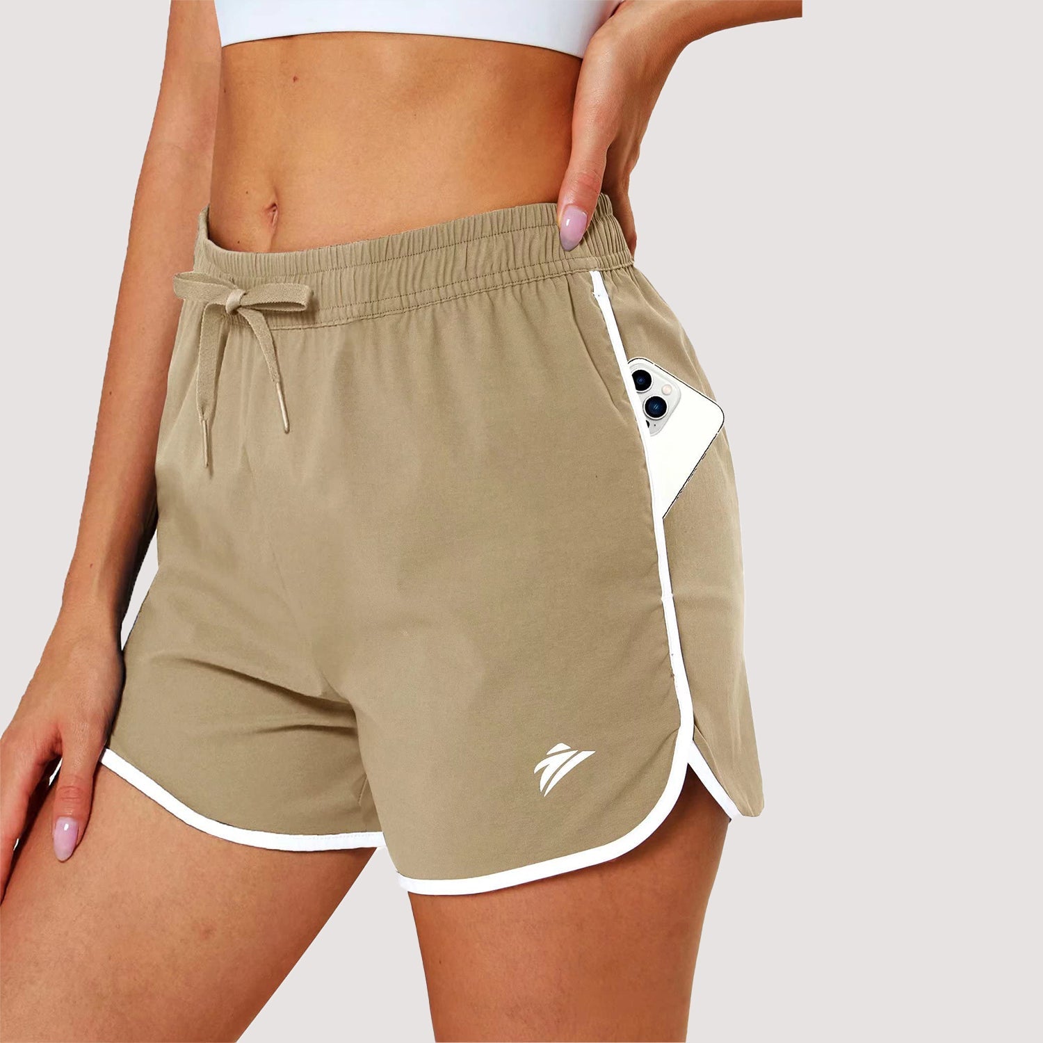 Women's black quick-dry running shorts with 7-pocket design, lightweight nylon-spandex blend for runners