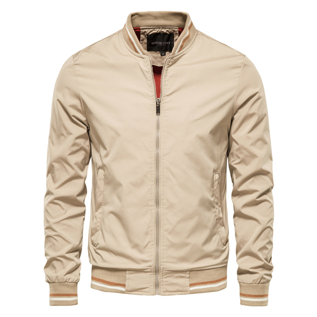 Men's black modern bomber jacket sleek streetwear silhouette lightweight urban layering essential