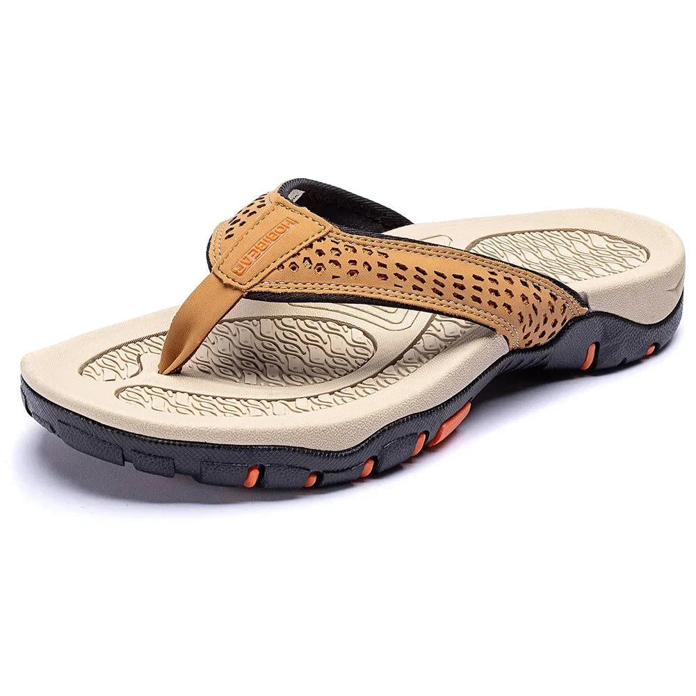 Men's athletic flip flops with arch support, lightweight sport sandals for beach and urban wear