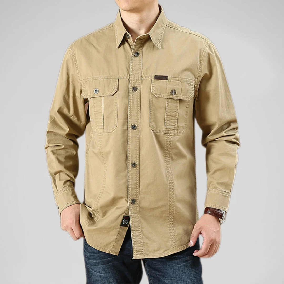 Men's cotton multi-pocket shirt relaxed structured fit versatile work weekend style