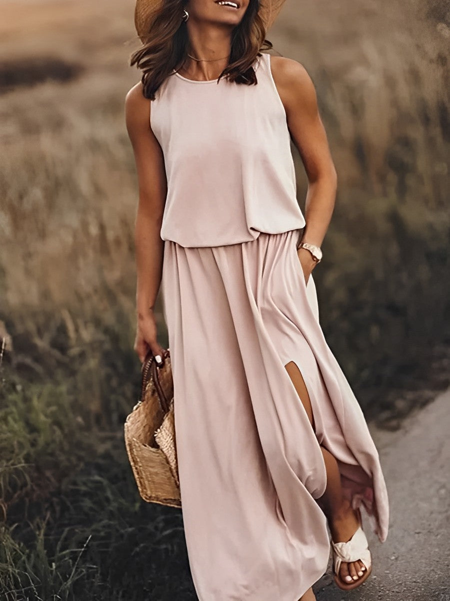 Jonna sleeveless maxi dress retro style breathable fabric elegant women travel outfit
