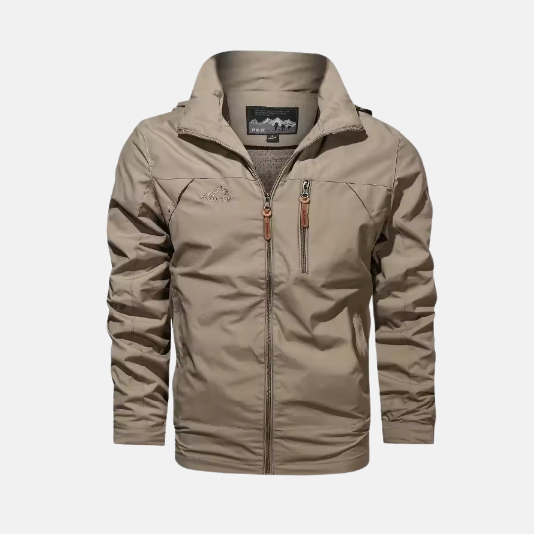 Men's lightweight water-resistant outdoor jacket high collar zip pockets regular fit urban hiking