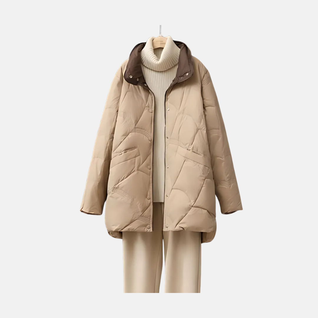 Women's mid-length quilted jacket stand collar relaxed silhouette lightweight synthetic fall layer