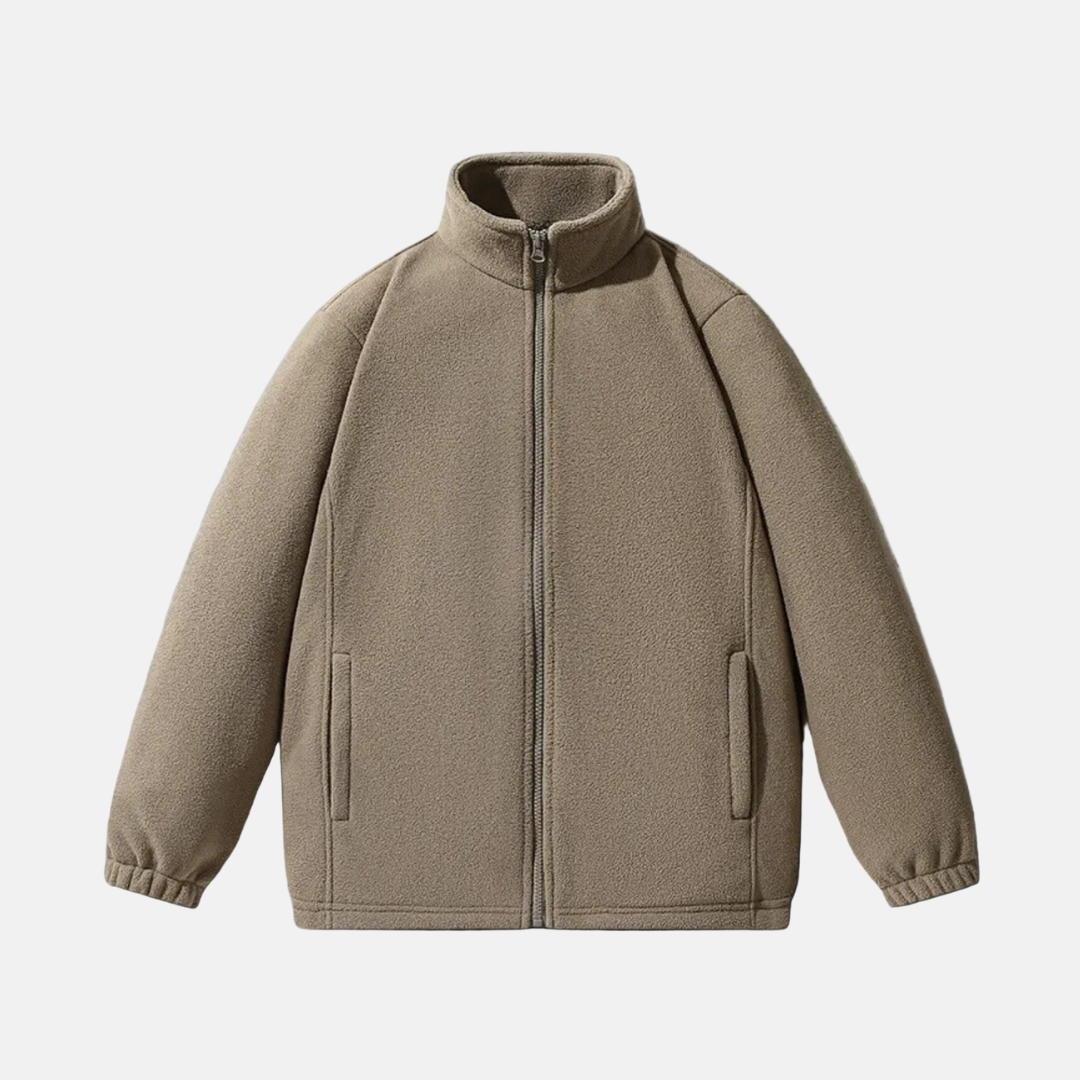 Men's relaxed fit fleece jacket full zip stand-up collar cozy winter outerwear casual style