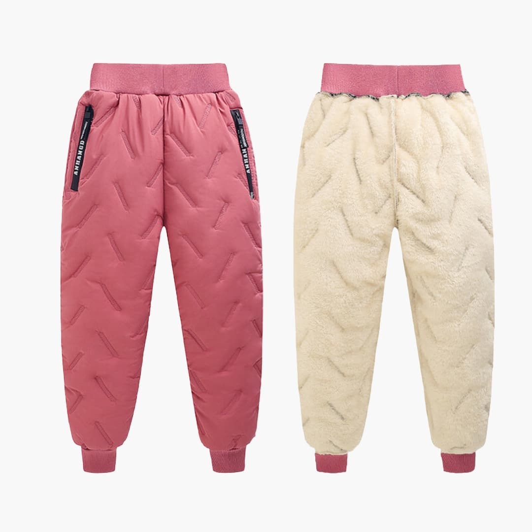 Kids navy quilted winter pants fleece-lined elastic waistband cozy pull-on style for boys