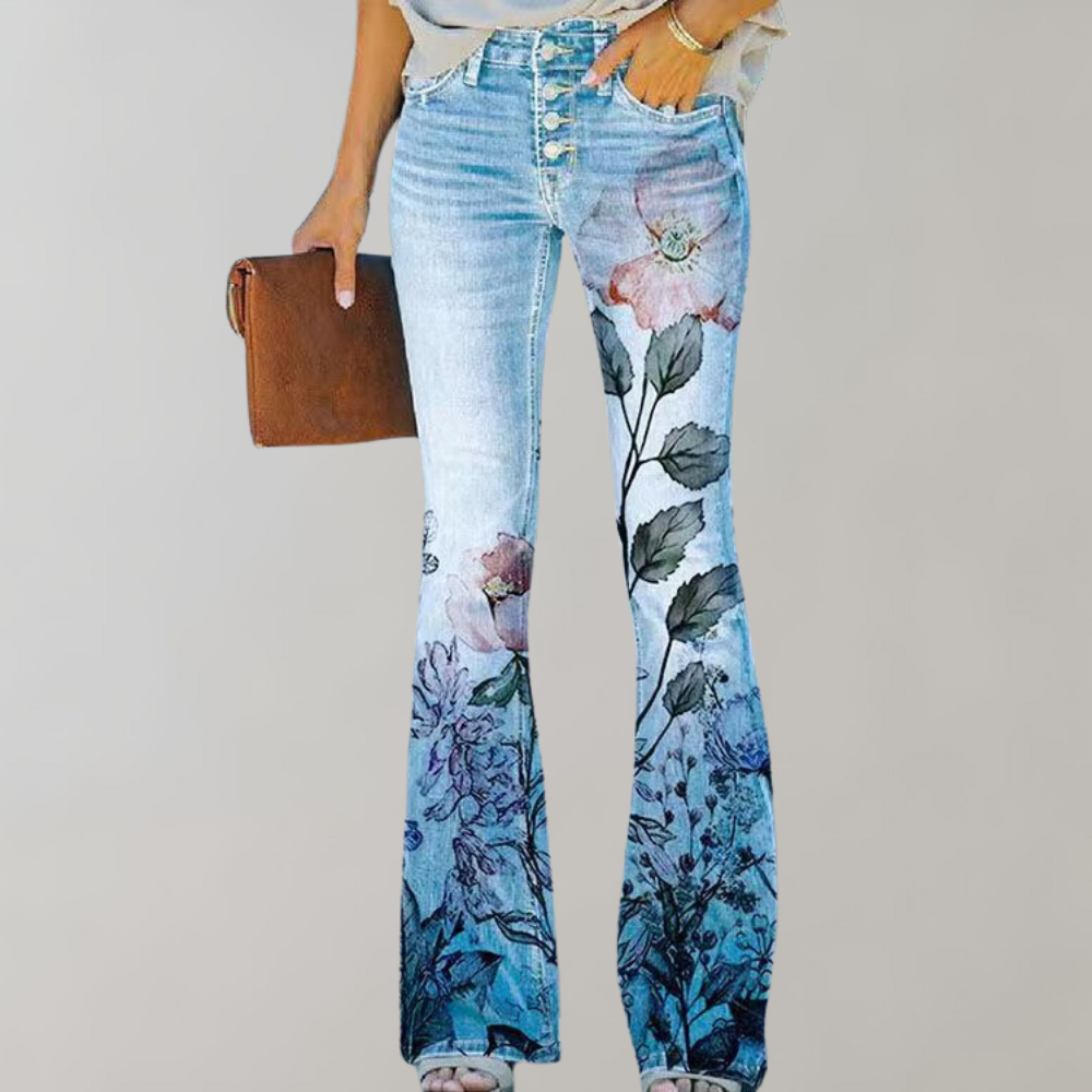 Women's flare pants vibrant floral print lightweight cotton relaxed silhouette summer casual comfort