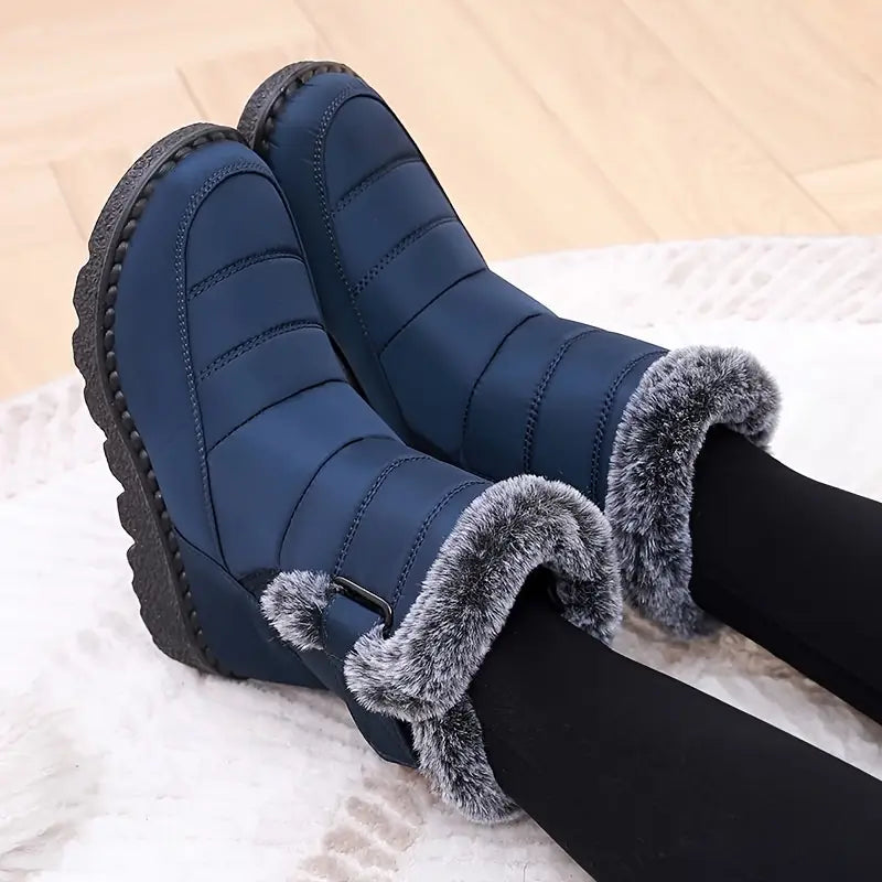 Women's mid-high winter boots with folded shaft and decorative buckle for everyday cold-weather style