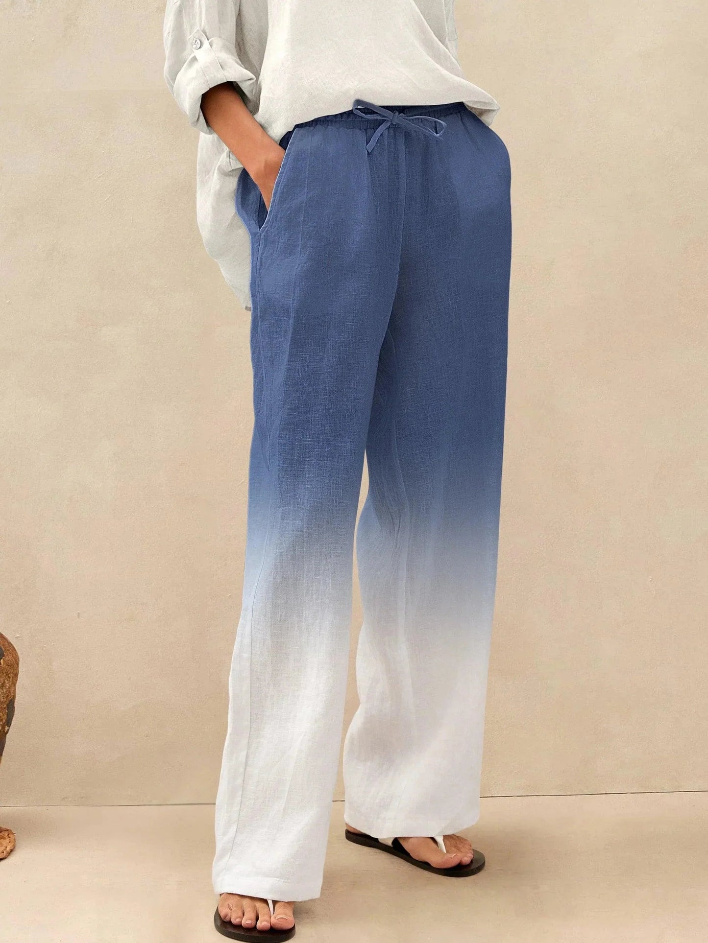 Women's loose fit beige linen pants breathable summer comfort everyday casual style essential