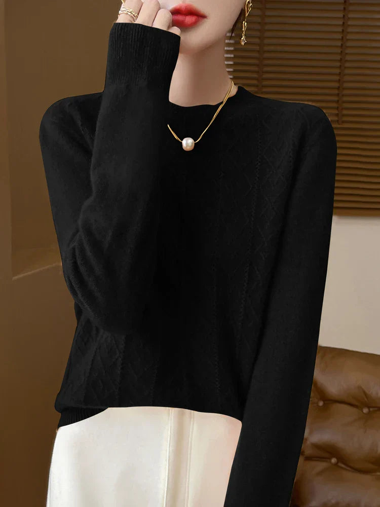 Women's lightweight merino wool sweater, soft fine knit, warm minimalist style for autumn winter