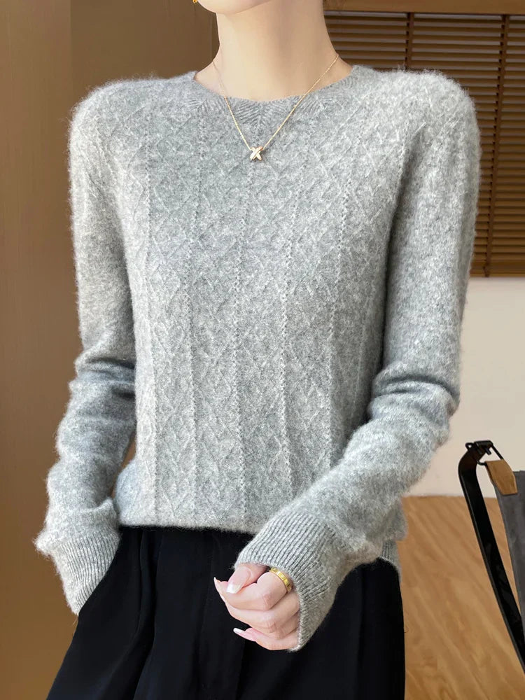 Women's lightweight merino wool sweater, soft fine knit, warm minimalist layer for autumn and winter