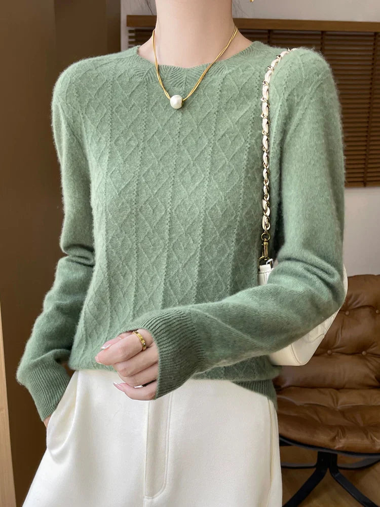 Women's lightweight merino wool sweater, soft fine knit, classic minimalist style in neutral tone
