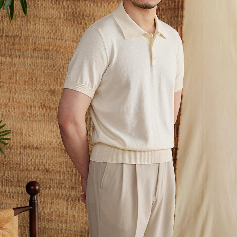 Men's white lightweight linen polo shirt classic fit breathable summer essential with collar