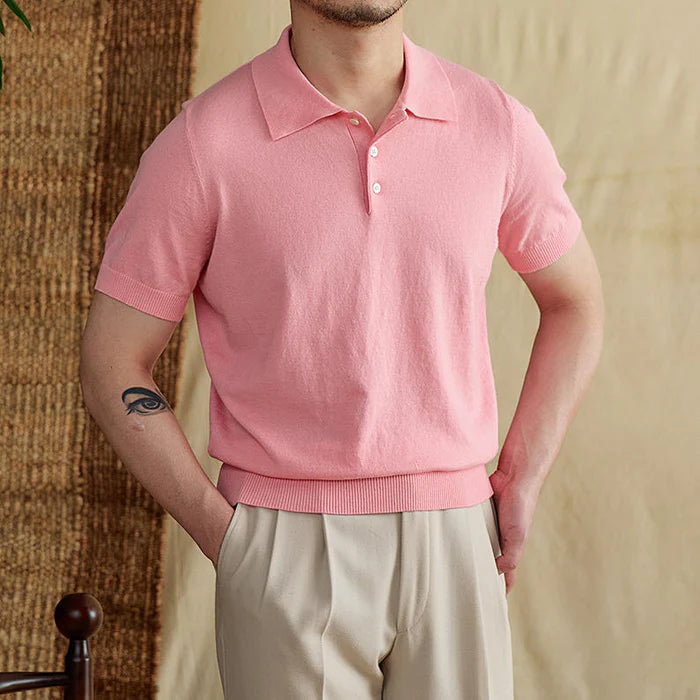 Men's breathable linen polo shirt classic modern cut lightweight summer essential