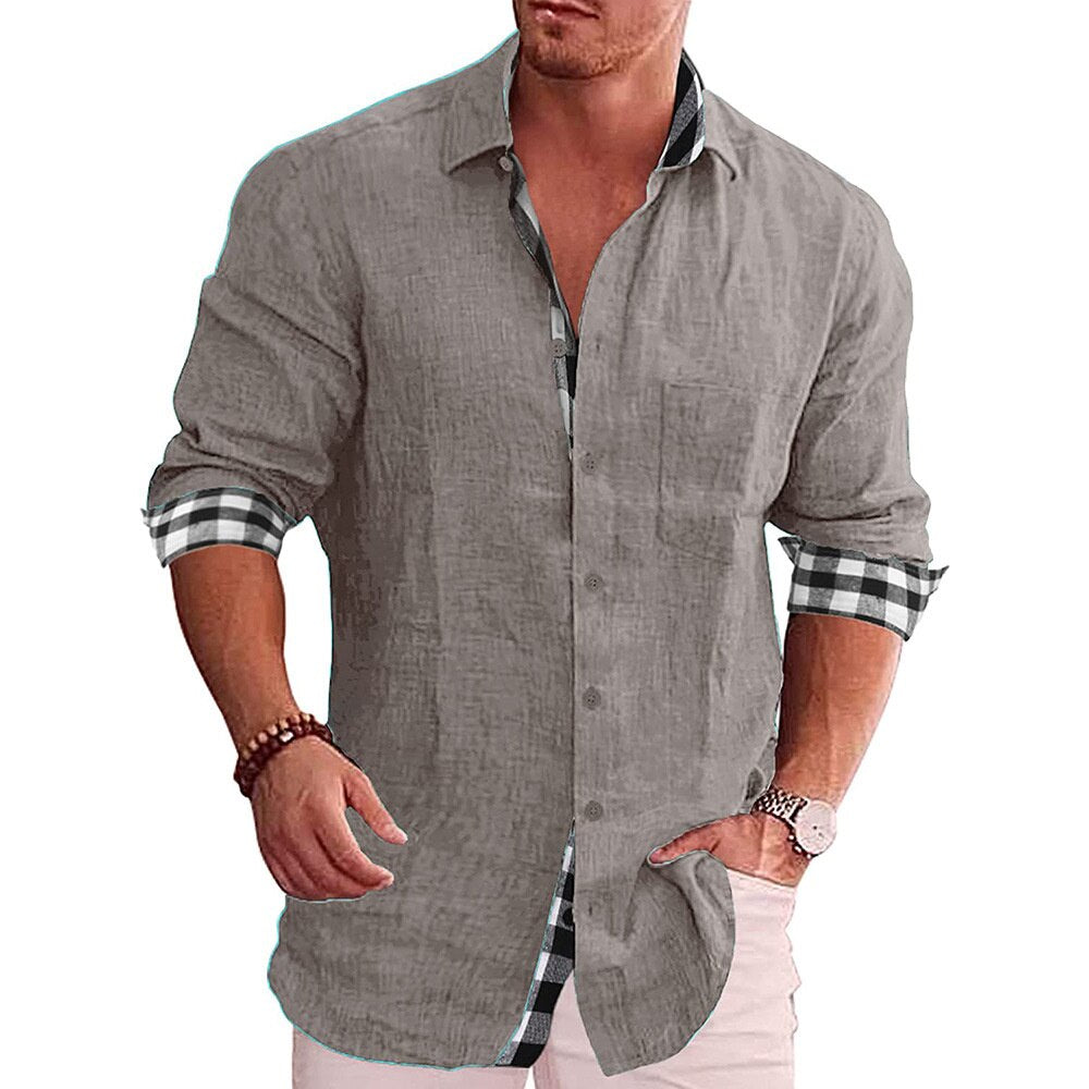 Men's modern fit cotton dress shirt in white blue black elegant office style with clean lines