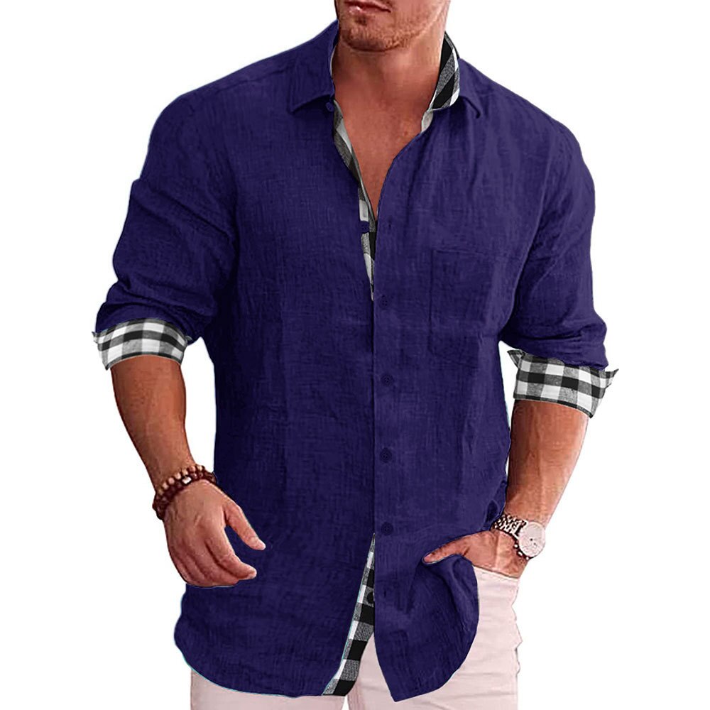 Men's modern fit cotton dress shirt in white blue black, slim tailored cut for office or evening wear