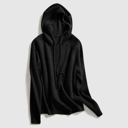 Women's ivory cashmere hooded knit sweater loose fit ultra-soft thick knit cozy winter style