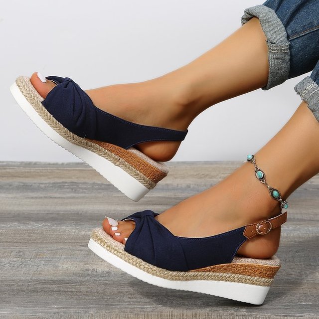 Women's beige espadrille wedge sandals with chic knot detail, cushioned sole slingback summer style