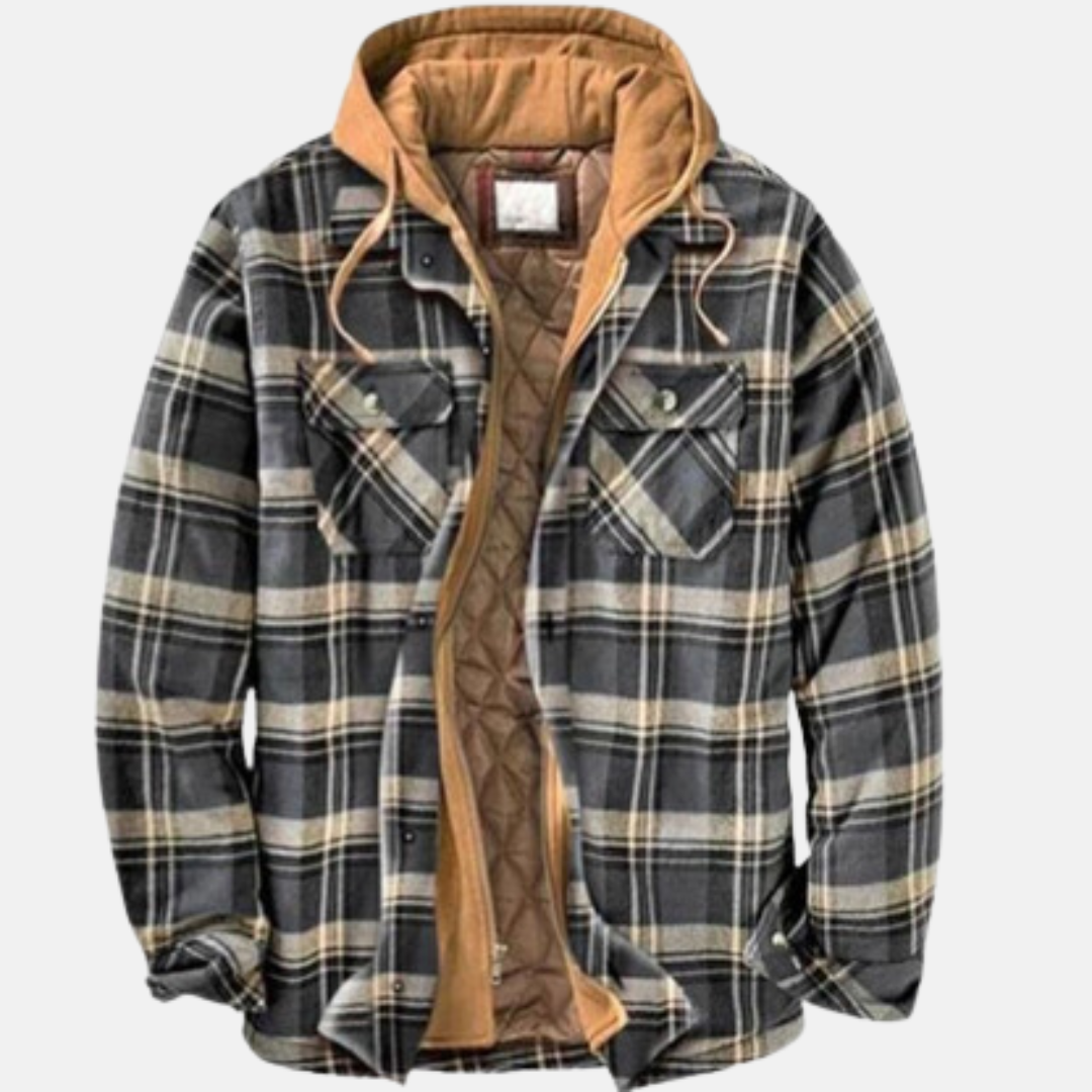 Men's quilted flannel shirt jacket rugged layered style with cozy quilted warmth for outdoor use