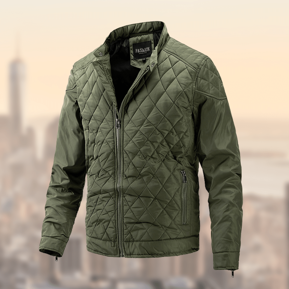 Men's black quilted full-zip jacket long sleeve casual semi-formal versatile outerwear