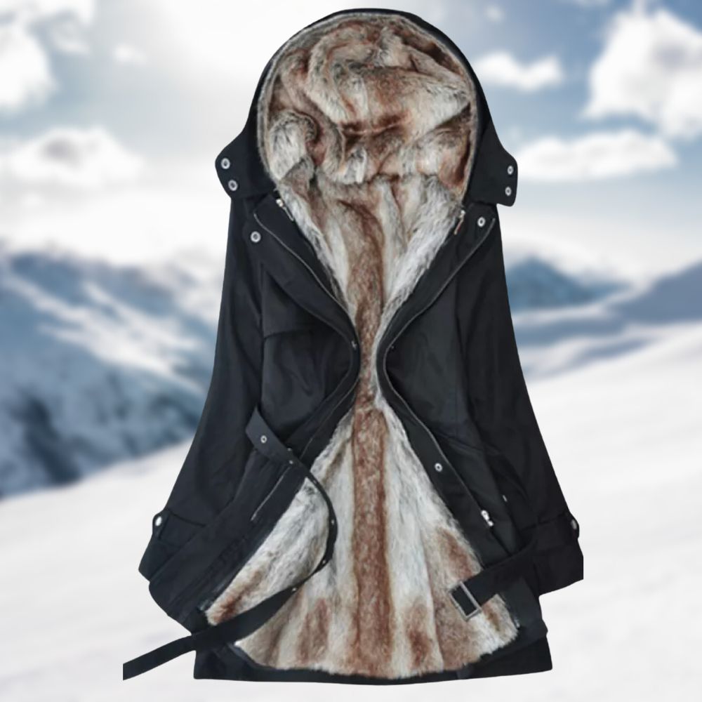 Women's winter parka faux fur-lined belted hood wind-resistant cold weather coat