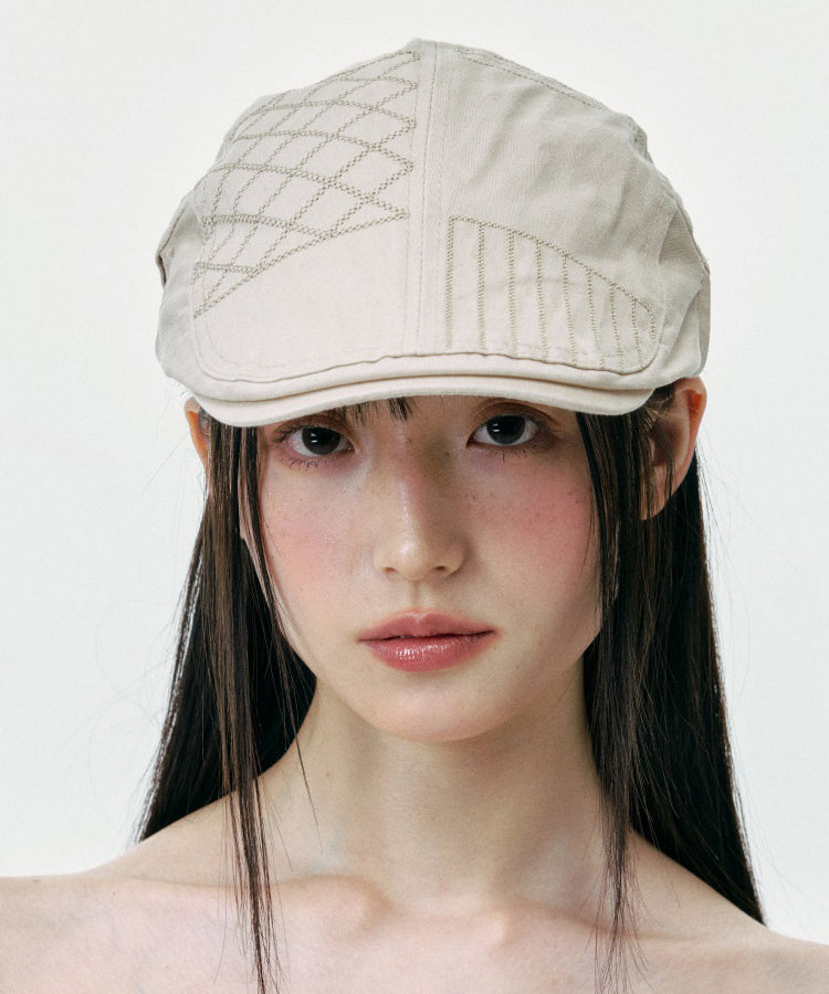 Chapeau breton polyvalent beige patchwork coréen japonais - Urbann-Vibe