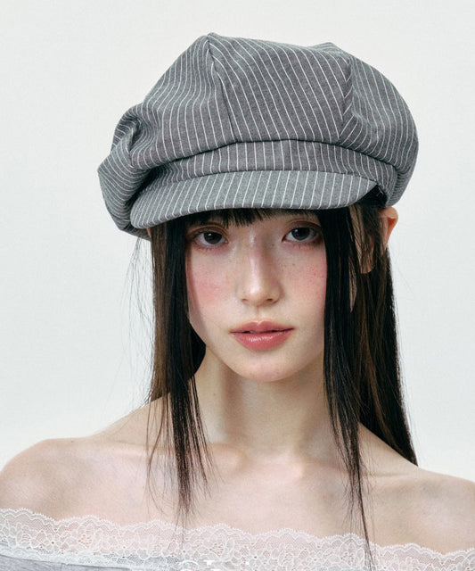 Chapeau breton octogonal à rayures grises minimaliste coréen - Urbann-Vibe
