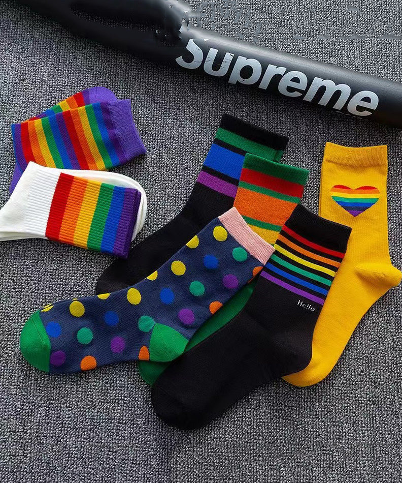 Chaussettes mi-mollet polyvalentes style sport arc-en-ciel version coréenne - Urbann-Vibe
