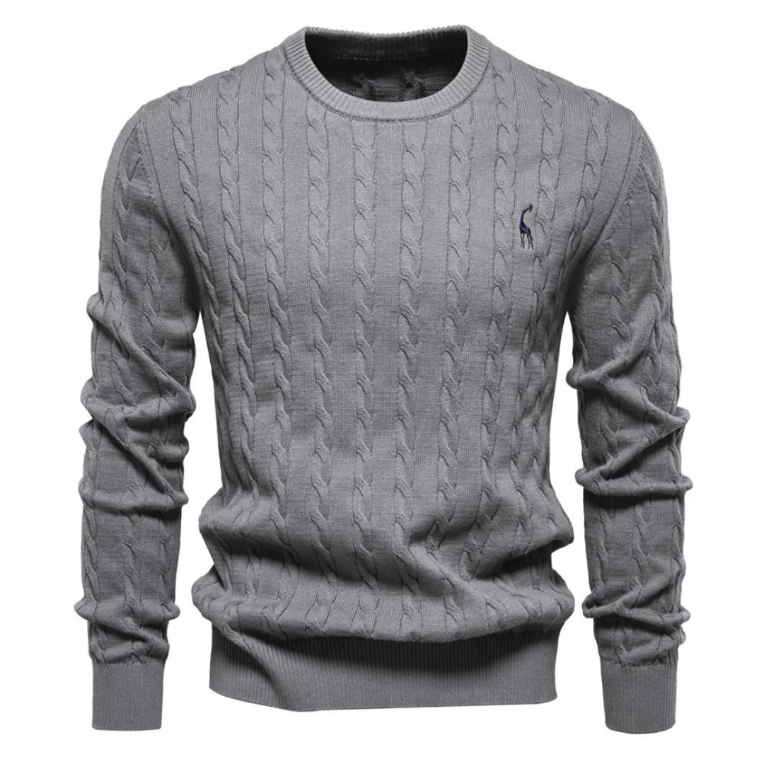 Unisex cable knit crew neck sweater lightweight breathable ribbed trim everyday layering