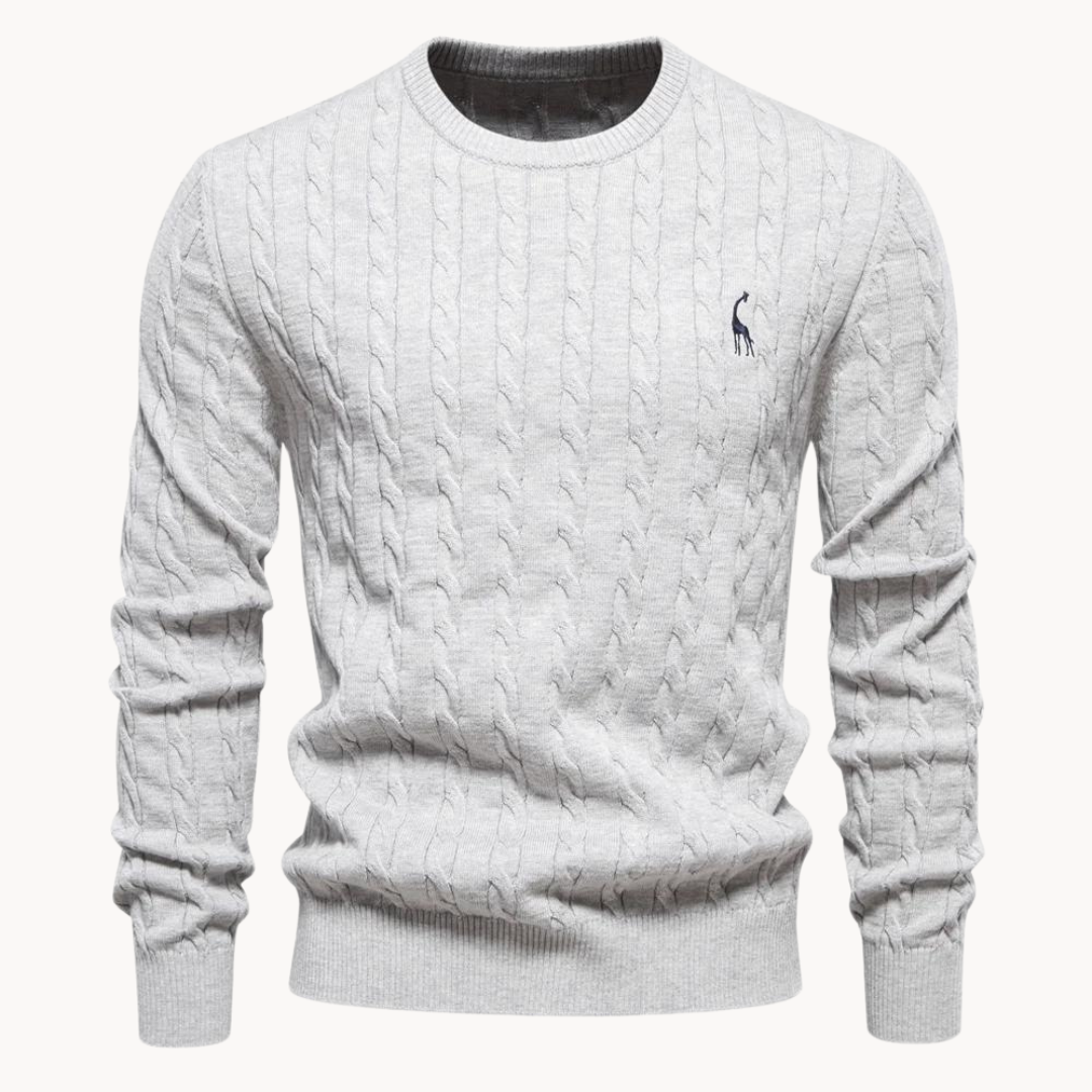 Kosta unisex cream cable knit crew neck sweater lightweight breathable everyday layering