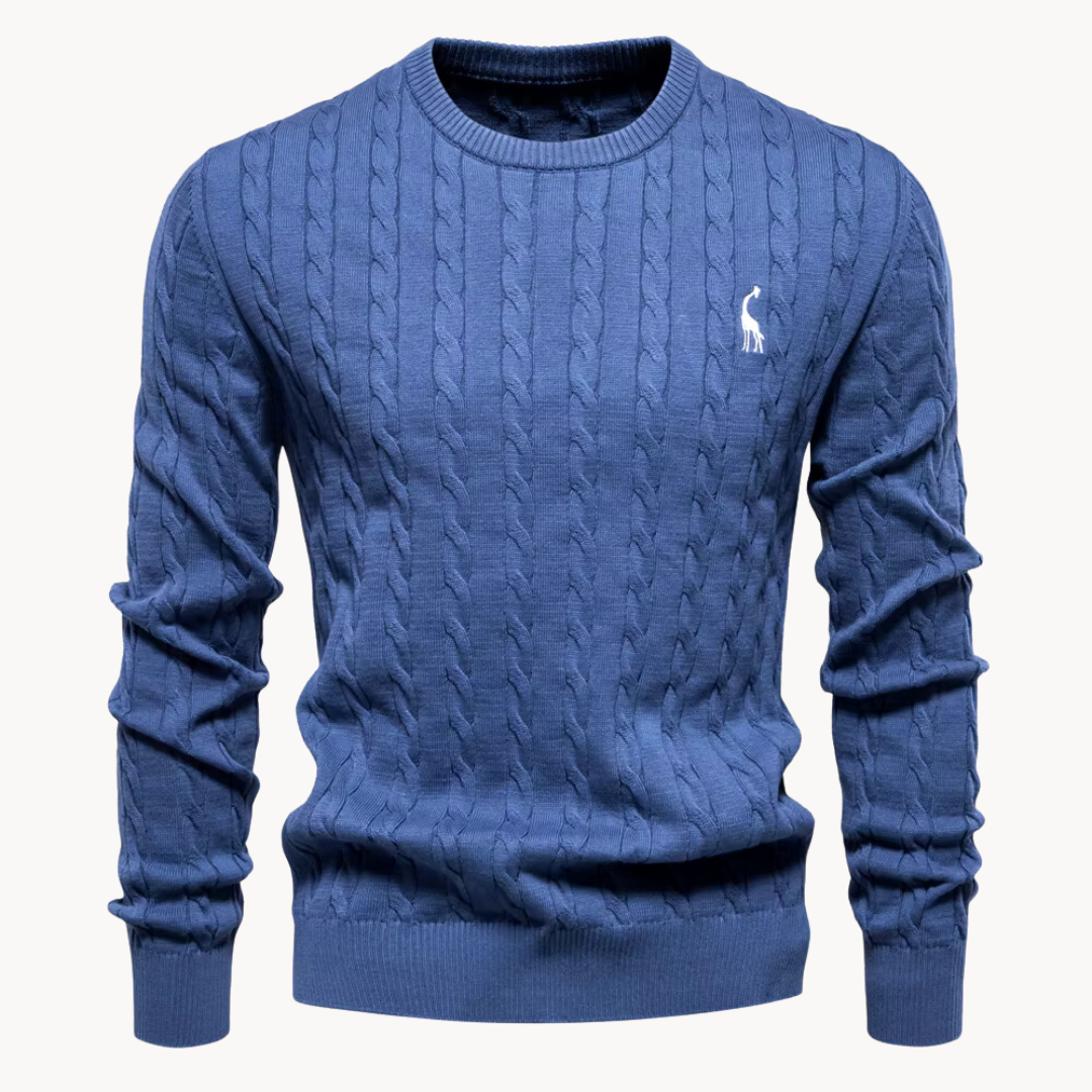 Kosta unisex cream cable knit crew neck sweater lightweight breathable everyday layering