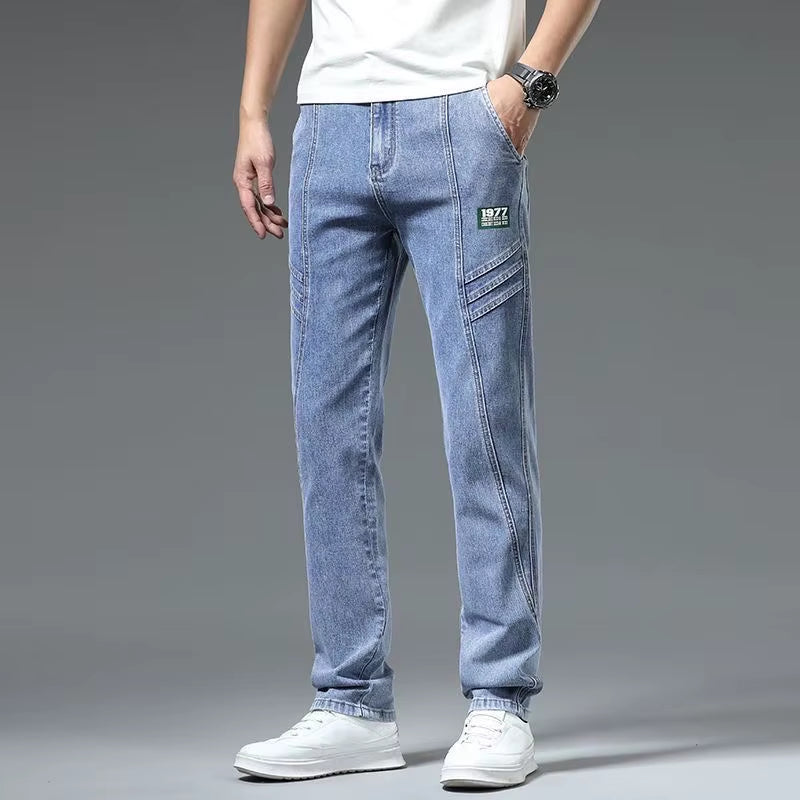 Series 77 straight-leg stretch denim jeans mid-rise blue cotton blend structured everyday fit