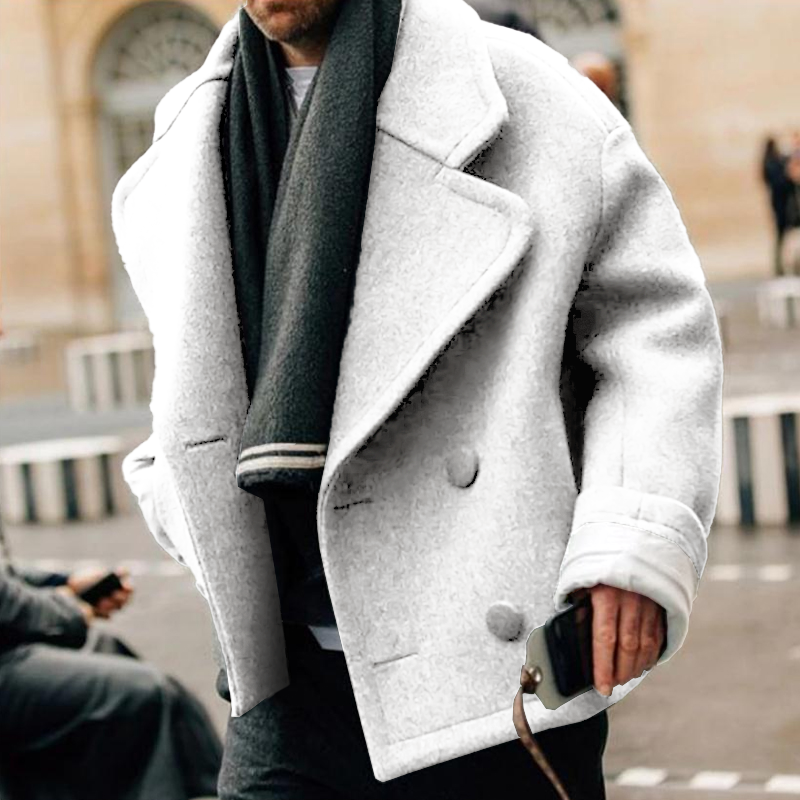 Men's short loose-fit jacket with subtle ruffle accents, modern outerwear for autumn-winter styling