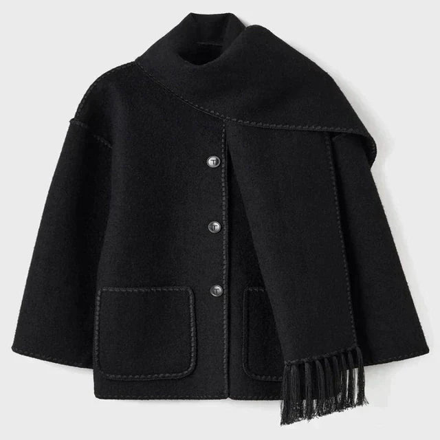 Women's relaxed fit stand collar jacket with fringe edge detail for casual chic everyday style
