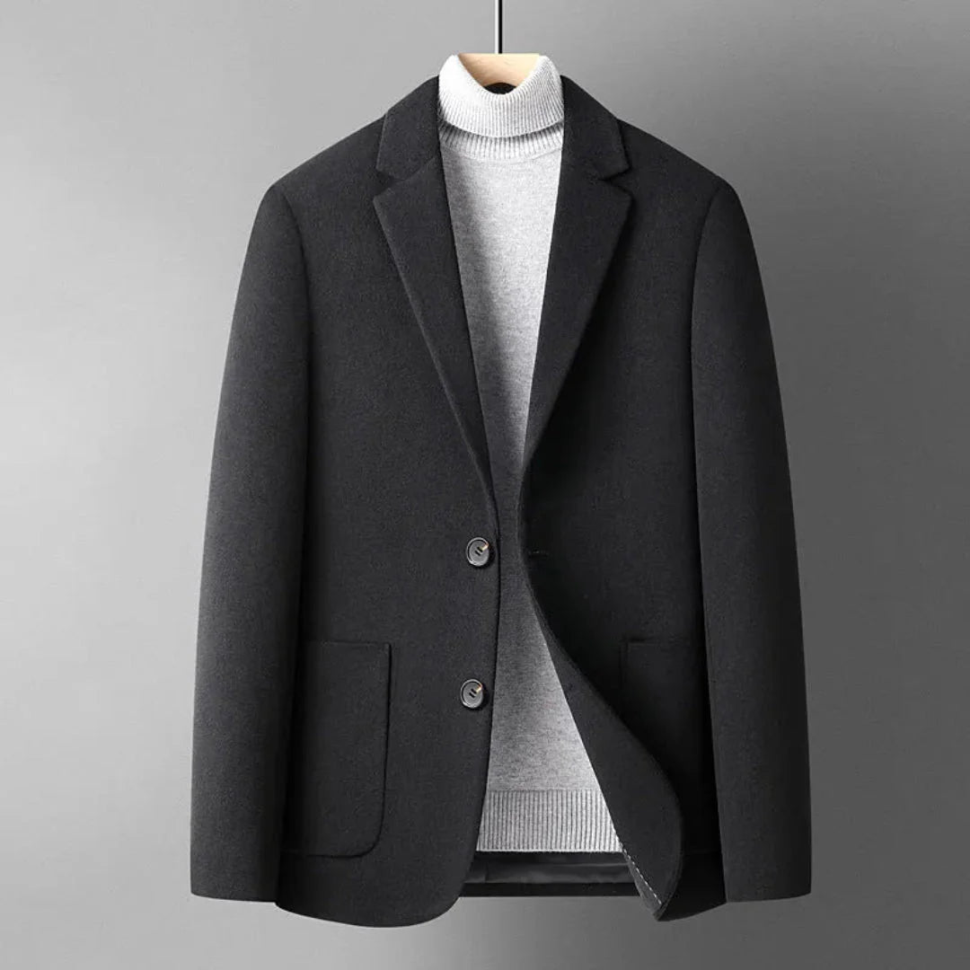 Kyle tailored overcoat sleek structured silhouette premium fabric professional polished versatile outer layer