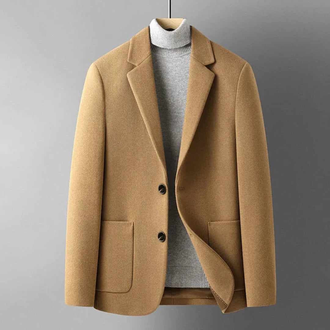 Kyle tailored overcoat sleek structured silhouette premium fabric professional polished versatile outer layer