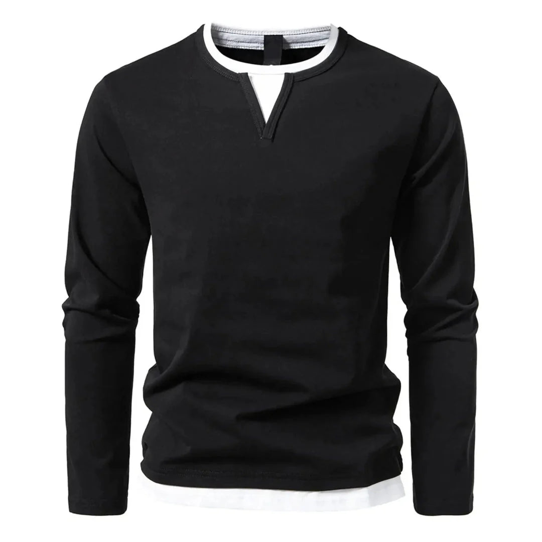 Kyrie men's henley shirt long sleeve neutral double-layered neckline casual refined stretch fit