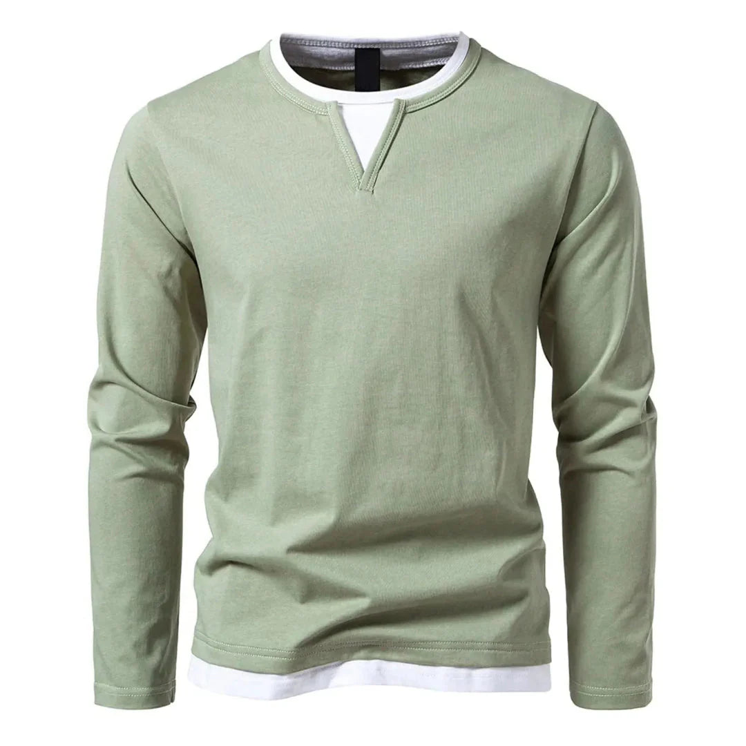 Kyrie men's long sleeve henley shirt double-layered neckline stretch polyester casual refined style