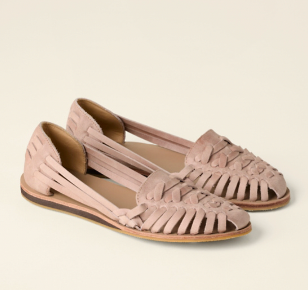 Women's Leah slip-on sandals closed toe beige woven vegan leather upper with open side cutouts