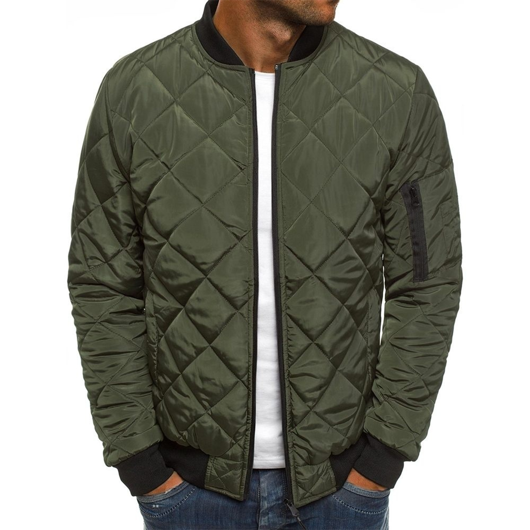Men's black quilted streetwear jacket comfort fit with bold urban stitching texture