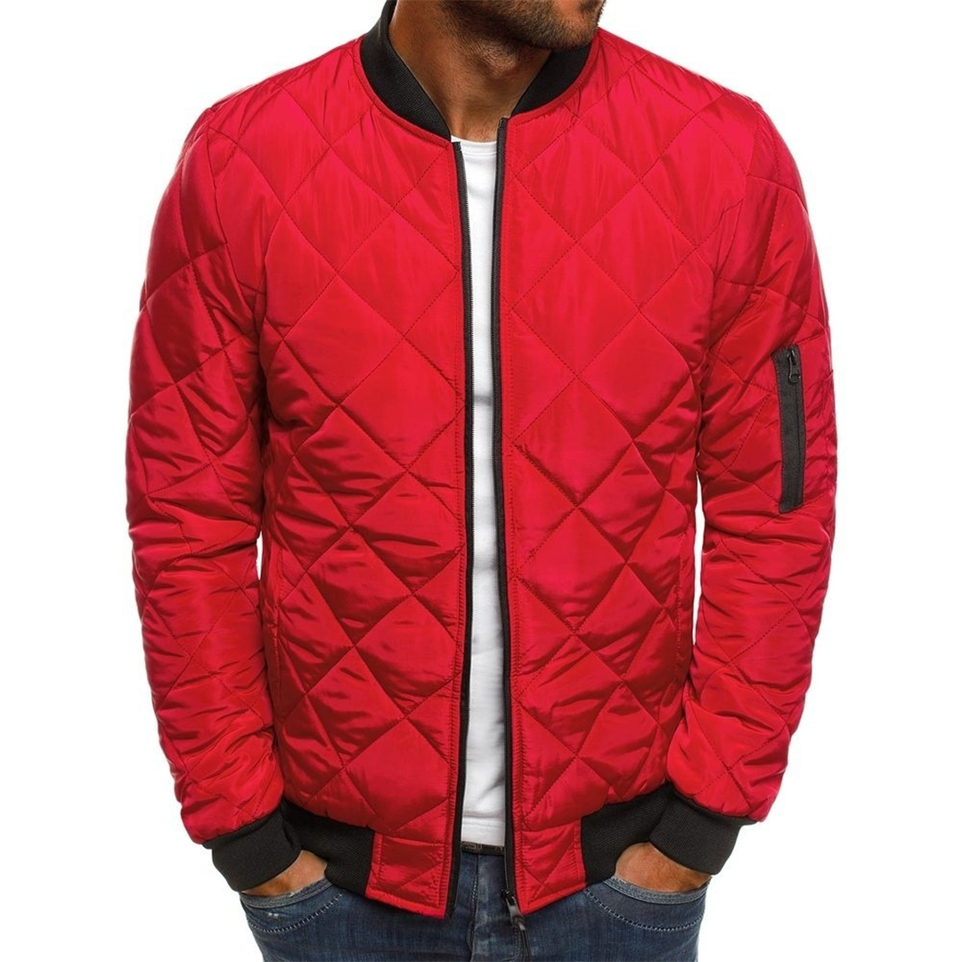 Men's black quilted streetwear jacket comfort fit with bold urban edge stitching detail