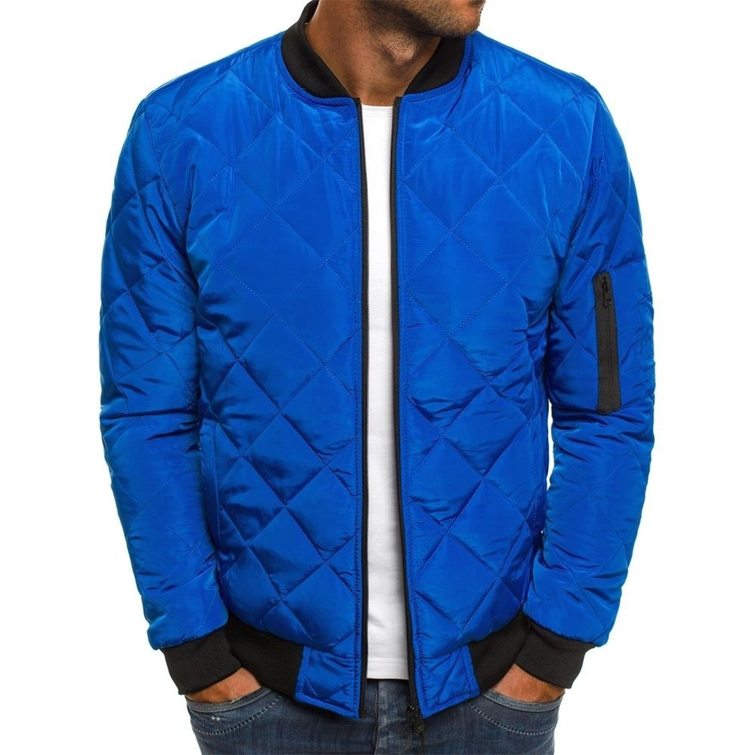Men's black quilted streetwear jacket comfort fit with bold urban stitching texture