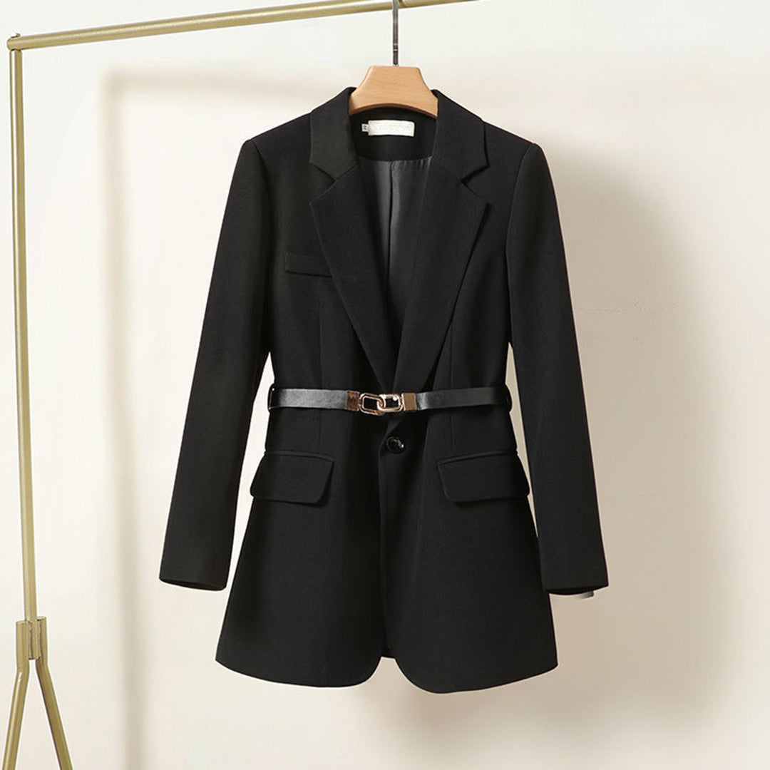 Women's long belted blazer elegant silhouette versatile office formal wear modern tailored fit