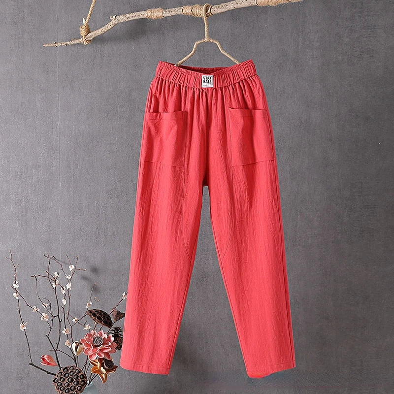 Rose women's casual loose straight-leg pants with elastic waistband, relaxed fit for everyday comfort